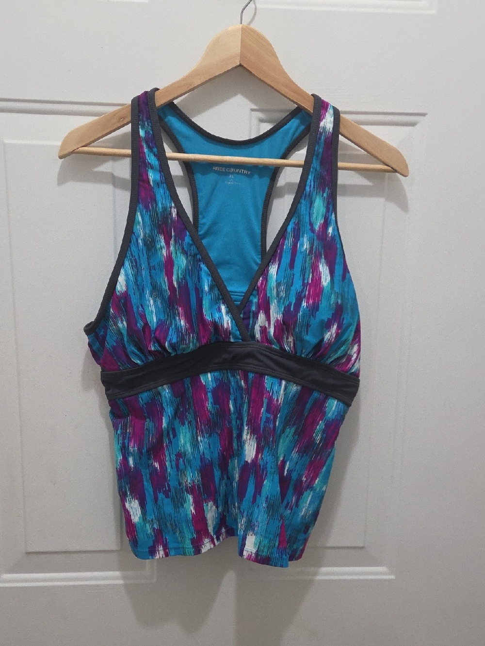 NWT Free Country Swim Tankini Top XL Blue Pink & More (Top Only)